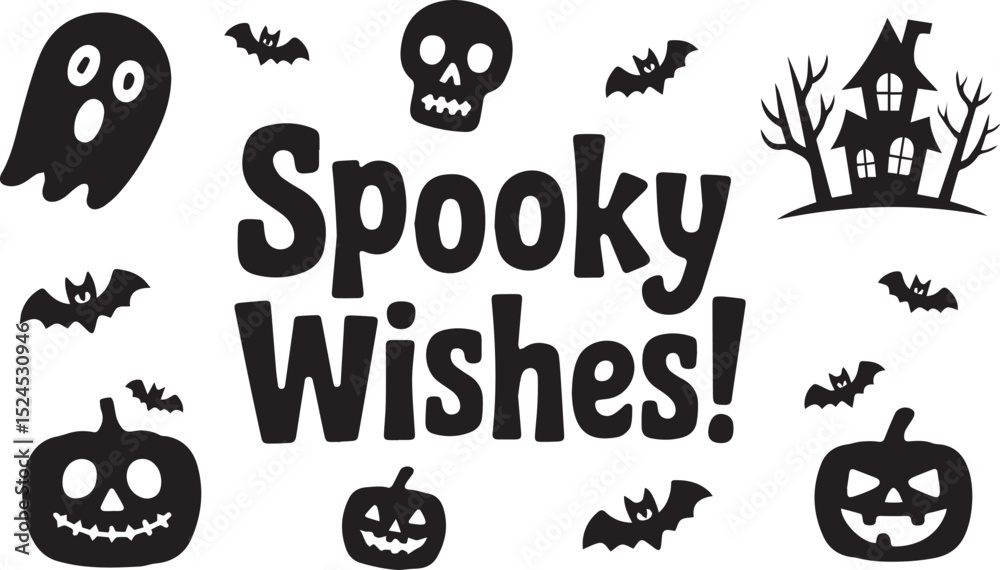 Obraz premium Black and White Halloween Icons with Spooky Wishes Text Design