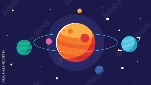 Flat minimalist solar system illustration representing planets in space with simplified design
