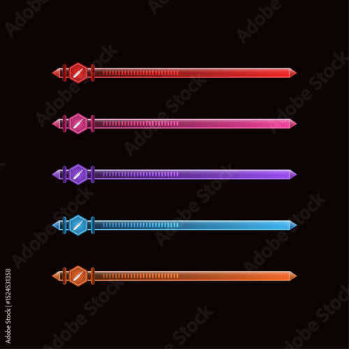 Colorful Neon Game Progress Bar and Arrow Icon Set