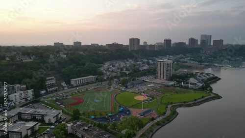 George Washington Bridge Sunset Aerial - Fort Lee & NYC Skyline