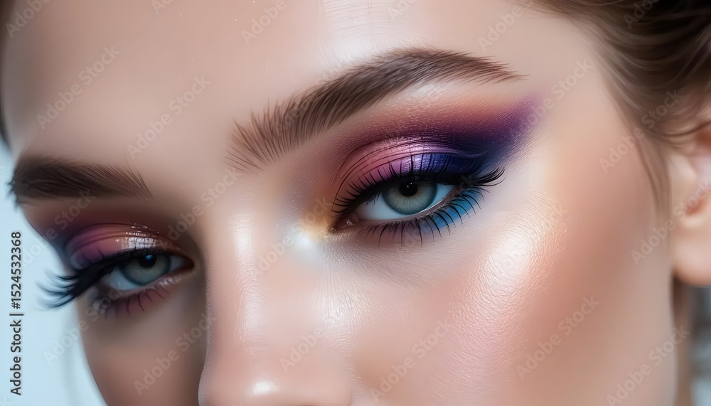 Fototapeta premium Close up of a woman's face with colorful eye makeup