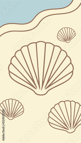 Minimalist beach scene with seashells artwork suitable for various design applications