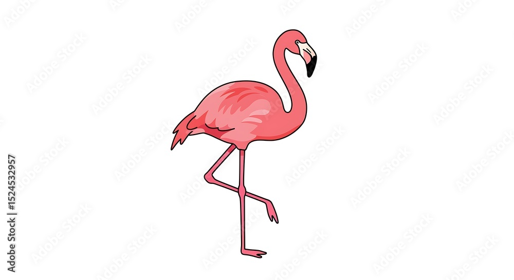 Obraz premium Pink Flamingo Standing on One Leg Graphic Illustration