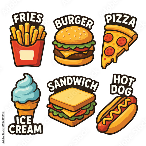 Delicious Fast Food Icons Burgers, Fries, Pizza, and More!