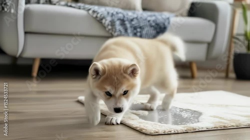 Wallpaper Mural Energetic puppy exploring living room floor in curious movement sequence Torontodigital.ca