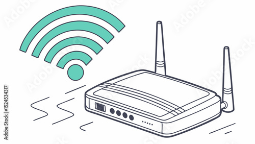 Illustrated Wireless Router with Signal Icon for Internet Connectivity