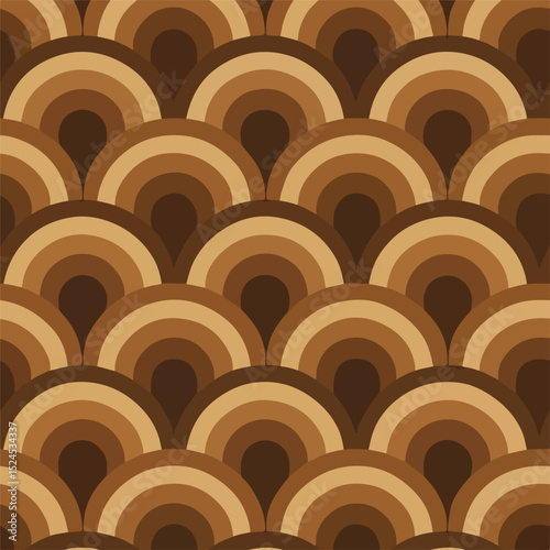 Retro 70s Brown Geometric Seamless Pattern Design Vintage Waves Background