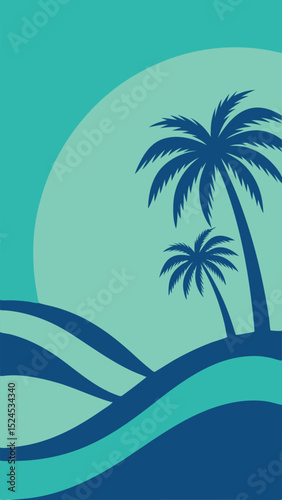 Silhouette of palm trees on a turquoise and teal background suitable for summer designs