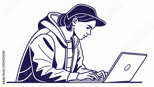 Person Working on Laptop in Profile View