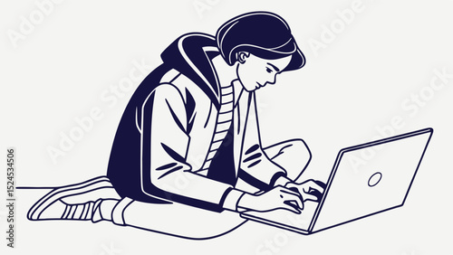 Person Working on Laptop Sitting on Floor
