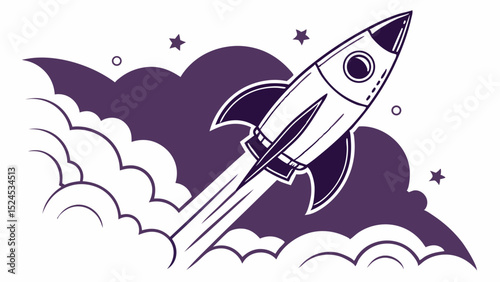 Retro Rocket Launching Through Space Clouds