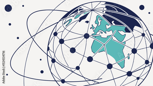 Stylized Globe with Network Connections Highlighting Europe and Africa