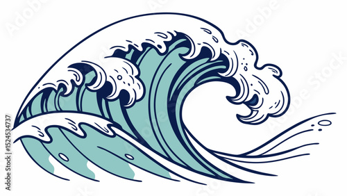 Stylized Illustration of a Large Cresting Ocean Wave