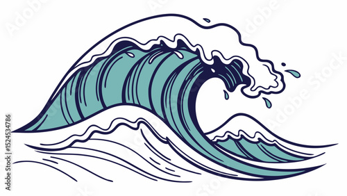 Stylized Ocean Wave Illustration Teal and White Crest