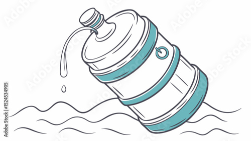 Tilted Water Jug Spilling Liquid into Waves