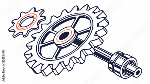 Vector Illustration of Interlocking Gears with Orange Accents