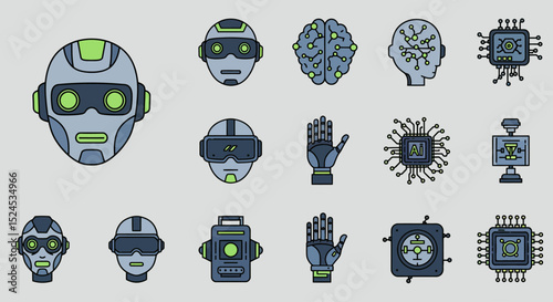 Exploring the Future AI, Robotics, and Neural Networks Icons Set –  A Visual Guide to Artificial Intelligence and Technology
