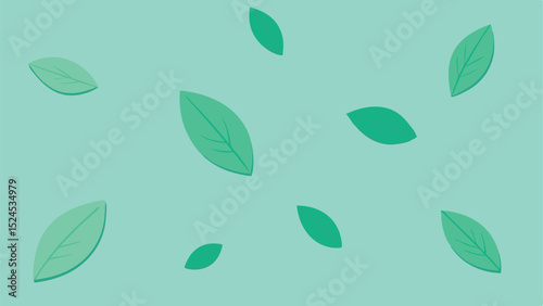 Simple vector illustration of scattered green leaves design element on white background