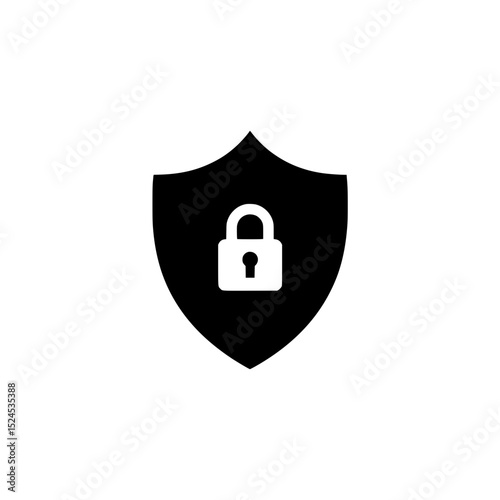 Solid Black Lock Inside Shield Icon Representing Security and Protection