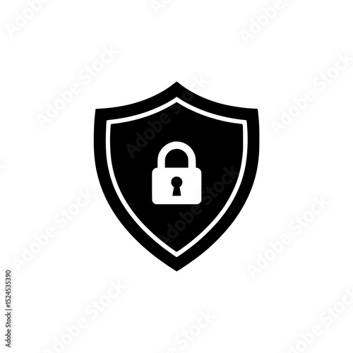 Solid Black Lock Inside Shield Icon Representing Security and Protection