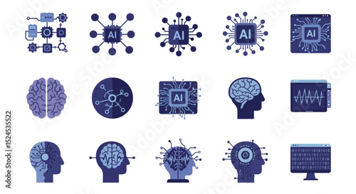 AI Technology Icons A Comprehensive Set of Artificial Intelligence Graphics for Projects and Presentations