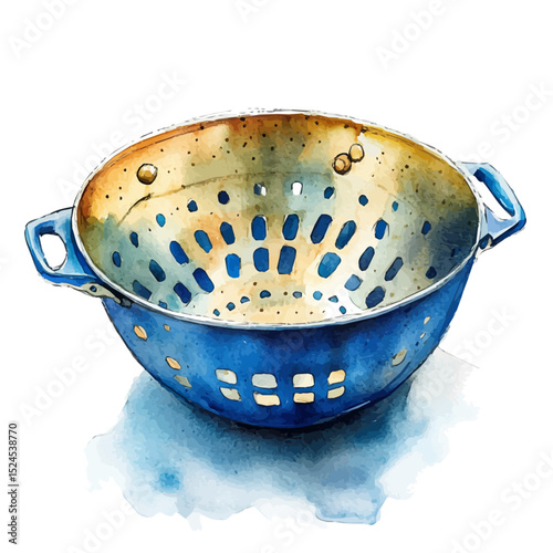 Colander, watercolor illustration vector, high quality, isolated on a white background.
