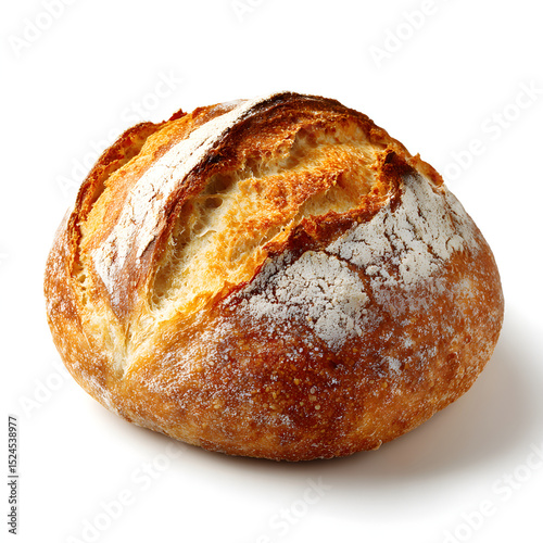 Single round Broa bread loaf over a pure white background