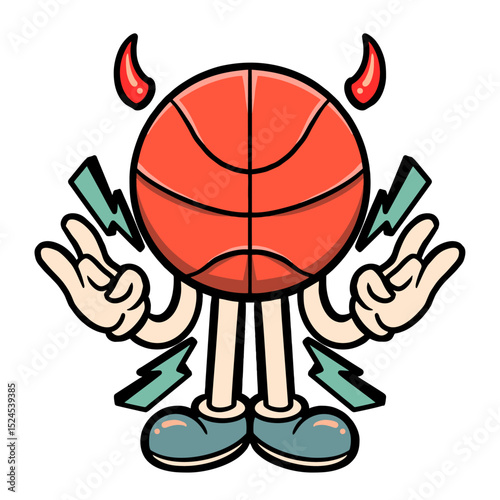 Basketball with Devil Character: A vibrant illustration of a basketball character with devil horns and lightning bolts, exuding playful energy and a touch of mischievous charm.