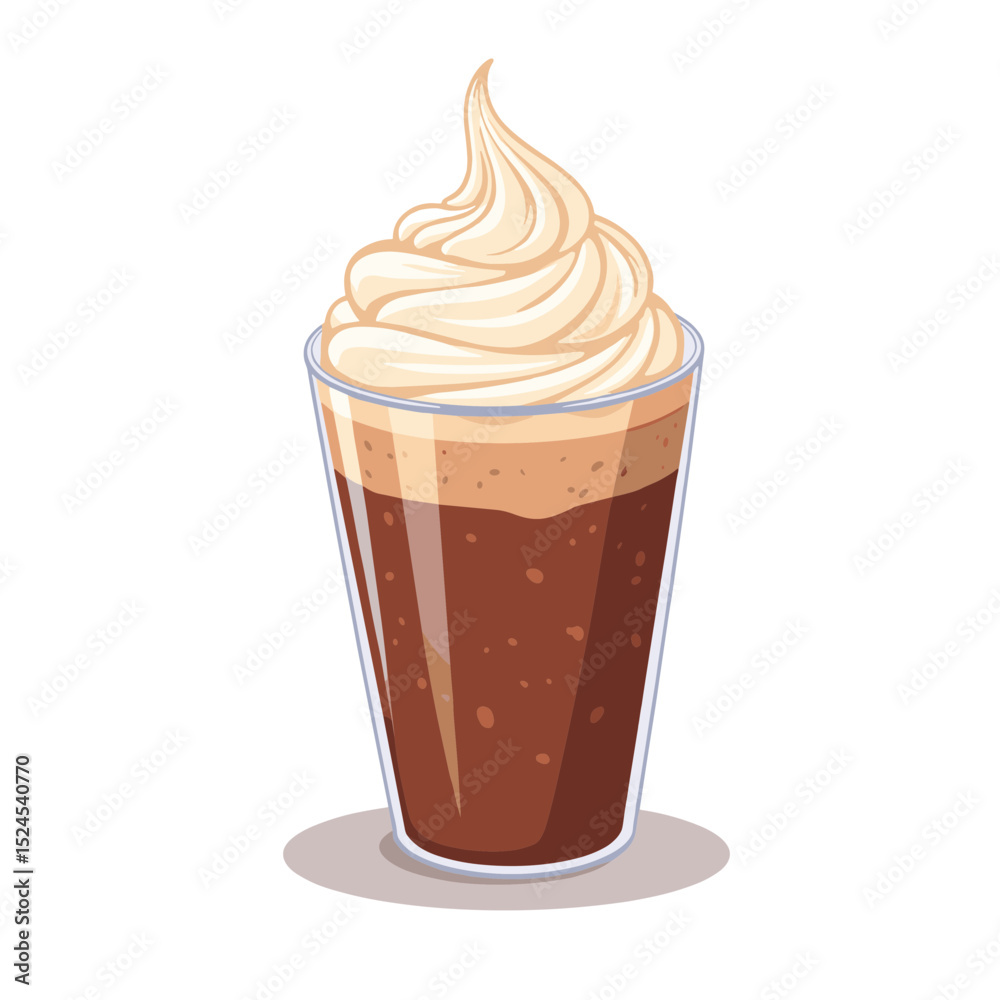 Hot chocolate with whipped cream vector, dessert in glass on transparent background, ideal for festive treats, cozy beverages