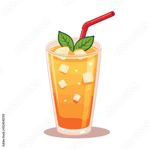 Iced tea with mint sprig vector, refreshing drink on transparent background, perfect for summer, beverages, and wellness