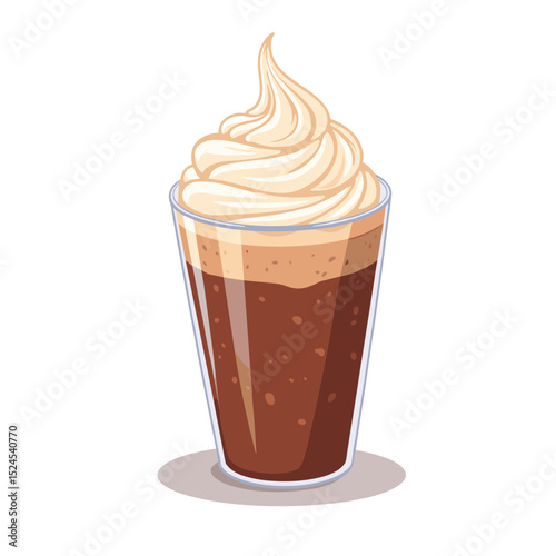 Hot chocolate with whipped cream vector, dessert in glass on transparent background, ideal for festive treats, cozy beverages
