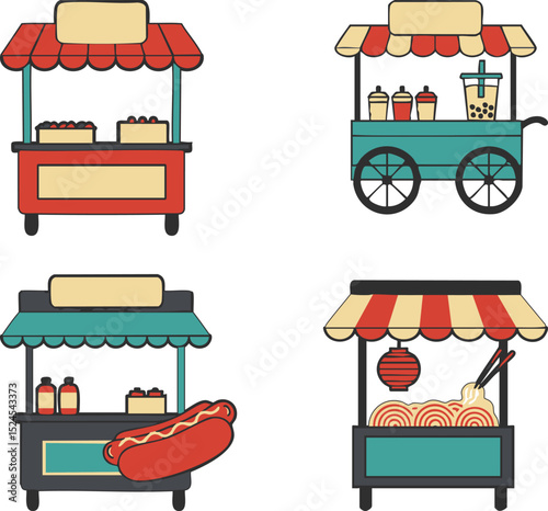 Colorful Street Food Cart Collection