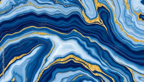Abstract Blue and Gold Marble Texture Swirling Liquid Art Background