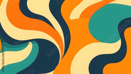 Abstract Swirling Retro Background Orange, Teal, and Cream Color Palette