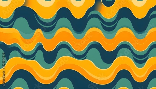 Abstract Wavy Background Teal, Orange, and Dark Blue Liquid Swirls Texture