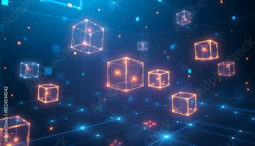 Abstract Digital Cubes Glowing Geometric Shapes in Cyberspace