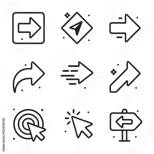 Arrow nine black and white icons for direction and navigation.