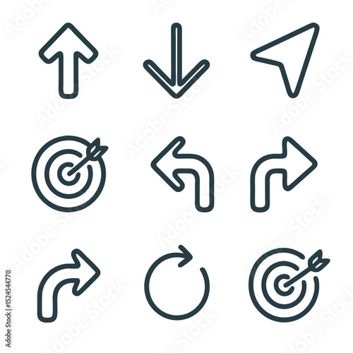 Arrow a set of nine simple line icons for navigation and design.