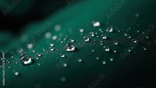 Water droplets on a dark teal fabric.