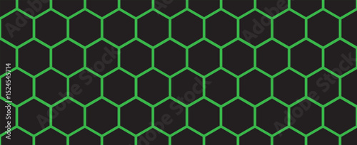 Dark hexagon abstract technology background green colored bright flashes under hexagon. Hexagonal gaming vector tech illustration black abstract background.