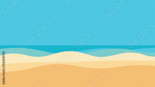 Minimalist illustration of beach scene featuring ocean waves and sandy shoreline