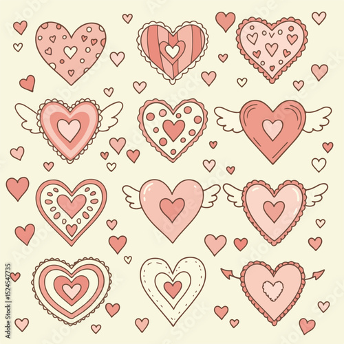 Adorable Valentine's Day Hearts Cute Hand-Drawn Illustrations