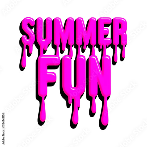 Fun summer text in bright pink and melting style that suggests fun and summer fun in PNG format