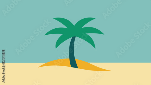 Simple palm tree on a sandy beach scene ideal for tropical vacation design