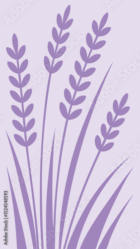 Simple purple lavender sprigs in a flat design style against a light purple background