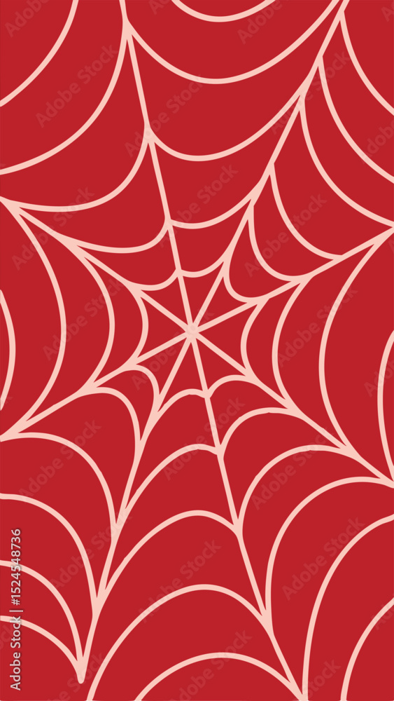 Fototapeta premium Spiderweb illustration in red and pink tones designed for halloween or spooky themed concepts