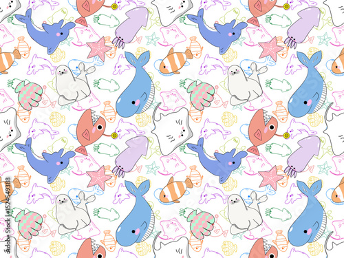 Colorful marine-themed seamless pattern