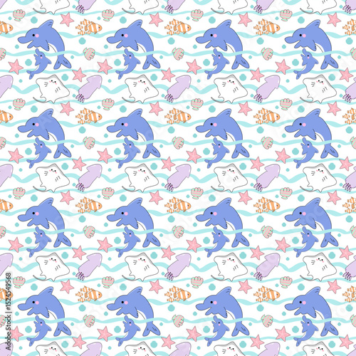 Cute marine life pattern on white background
