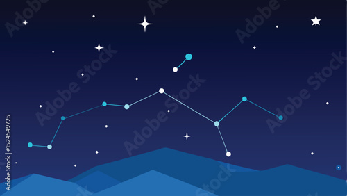 Vector illustration of deep blue night sky with celestial constellation overlay design
