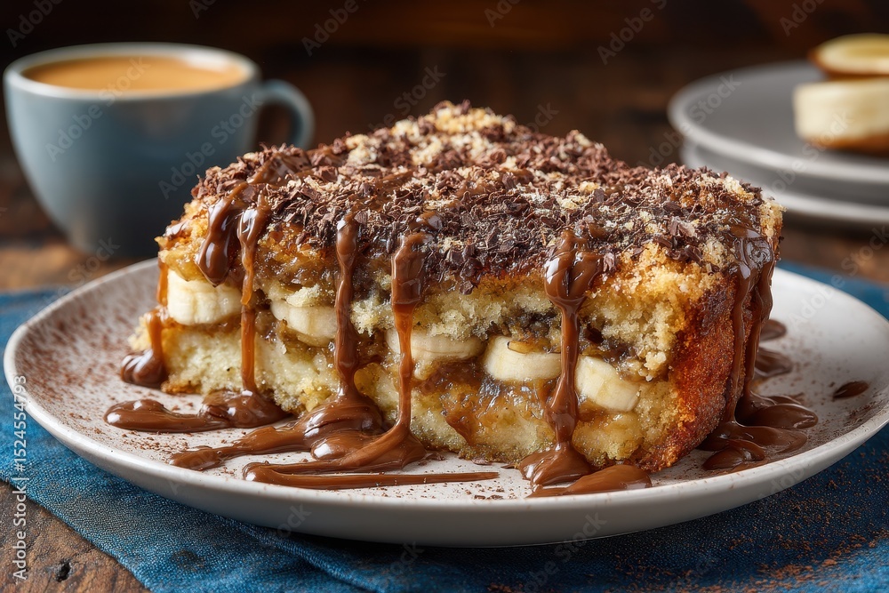 Genuine banoffee pie featuring banana and caramel filling topped with grated dark chocolate and coffee Traditional English dessert Genuine banoffee pie featuring banana and caramel filling topped with grated dark chocolate and coffee Traditional English dessert